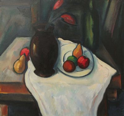 STILL LIFE ON A WHITE TABLECLOTH by Peter Collis sold for €2,800 at deVeres Auctions