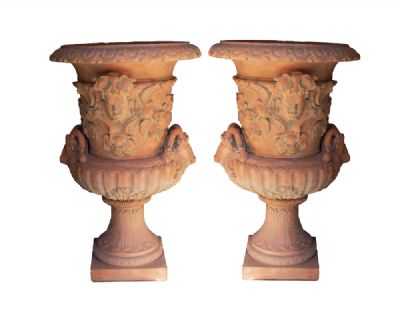 A LARGE PAIR OF CAMPANA SHAPED TERRACOTTA URNS at deVeres Auctions