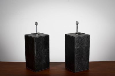 A PAIR OF SQUARE BROWN LEATHER LAMPS at deVeres Auctions