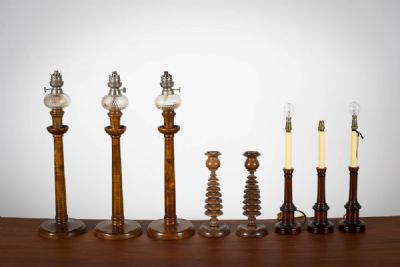 A LARGE COLLECTION OF THREE WOODEN TABLE LAMPS, at deVeres Auctions