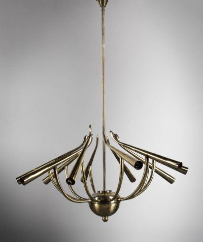 A GILT METAL 10 BRANCH HANGING LIGHT at deVeres Auctions