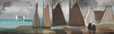 TWO FIGURES BESIDE BOATS by Markey Robinson sold for €1,500 at deVeres Auctions