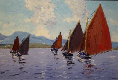 GALWAY HOOKERS, ROUNDSTONE BAY by Ivan Sutton  at deVeres Auctions