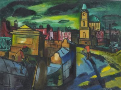 FIGURATIVE DUBLIN CITY LANDSCAPE by Norah McGuinness sold for €8,000 at deVeres Auctions