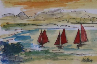 THREE RED SAILS by Markey Robinson  at deVeres Auctions