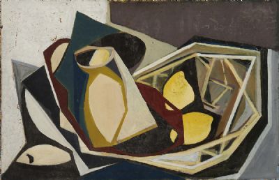 CUBIST STILL LIFE - FISH & LEMONS,1945 by Gilbert Thevenot  at deVeres Auctions