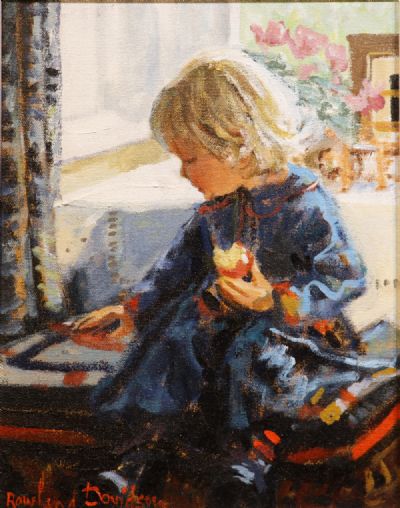 LITTLE GIRL WITH APPLE by Rowland Davidson  at deVeres Auctions