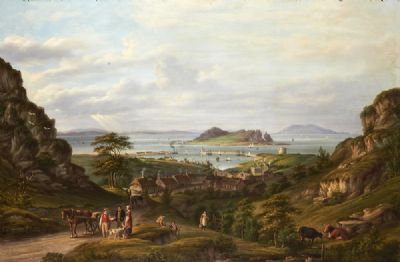 HOWTH, LOOKING OVER THE TOWN, THE PIER AND IRELAND'S EYE by John George Mulvany  at deVeres Auctions