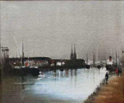 RIVER LIFFEY AND DOCKS, DUBLIN by Anthony Klitz  at deVeres Auctions