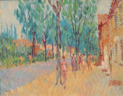 STROLLERS ON AVENUE DE ROUEN, VERNO by Desmond Carrick sold for €600 at deVeres Auctions