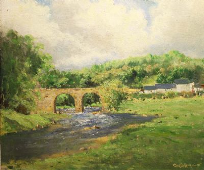 RIVER LANDSCAPE WITH BRIDGE by George K. Gillespie  at deVeres Auctions