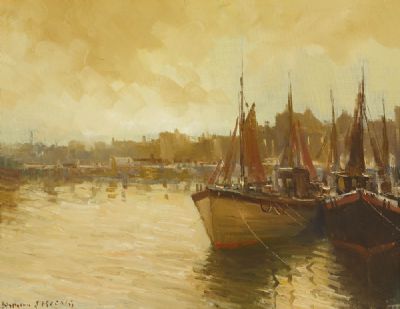 TRAWLERS, BANGOR HARBOUR by Norman J McCaig  at deVeres Auctions