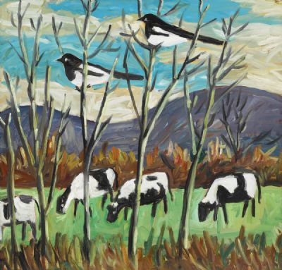 LANDSCAPE WITH MAGPIES by Tadhg McSweeney sold for €300 at deVeres Auctions