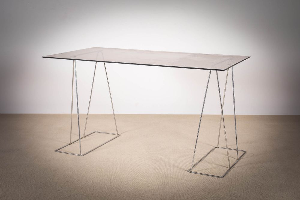 A SMOKED GLASS TOPPED DESK