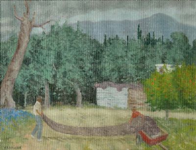 CORFU, OLIVE PICKERS by Patrick Leonard  at deVeres Auctions
