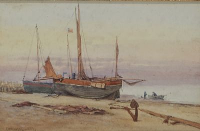 COASTAL SCENE WITH BOATS AND FIGURES by Alexander Williams RHA at deVeres Auctions