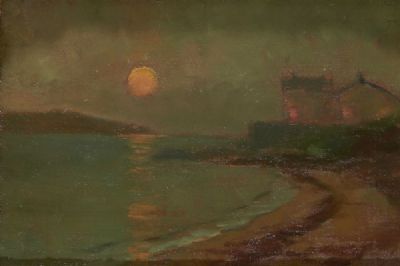 COASTAL SCENE AT SUNSET by Julius Olsson PPRA at deVeres Auctions