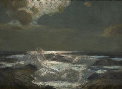 SEASCAPE AT NIGHT by Julius Olsson PPRA at deVeres Auctions