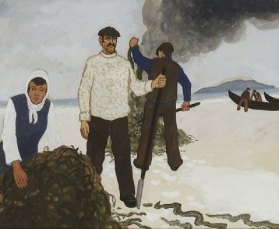 BURNING THE KALE, CONNEMARA by James MacIntyre Cullen  at deVeres Auctions