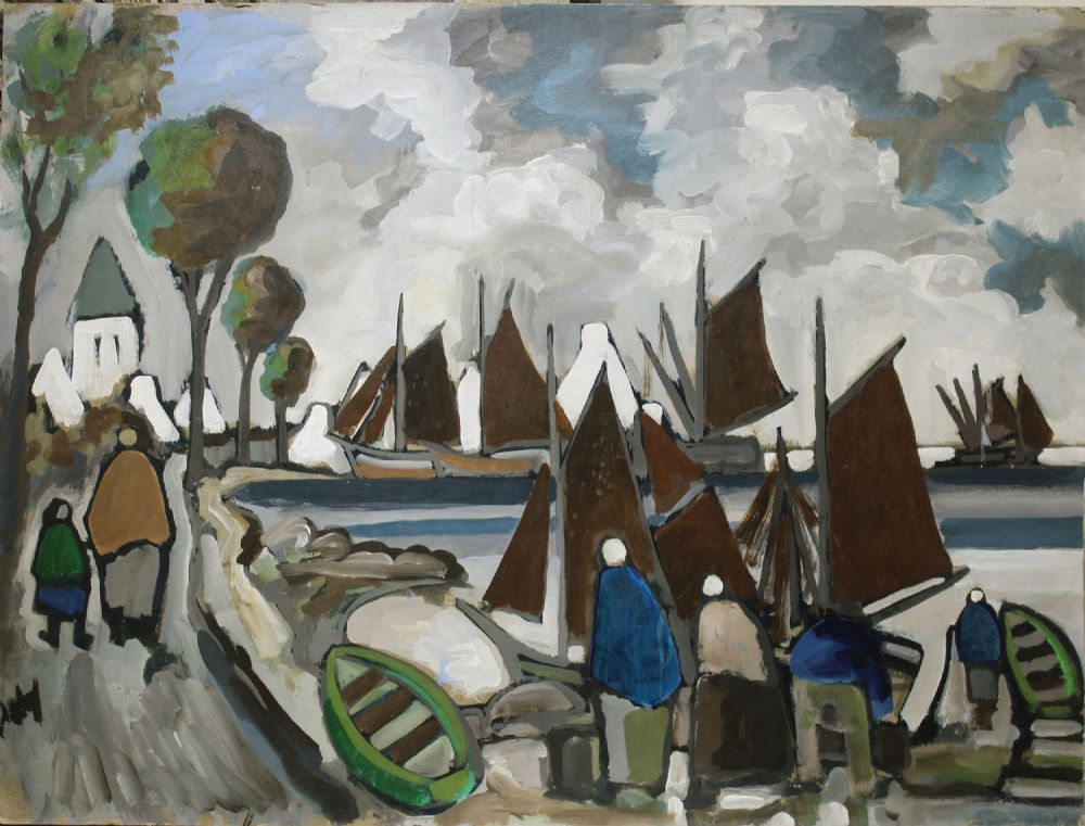 CURRACHS IN THE HARBOUR by Markey Robinson sold for €8,000 at deVeres Auctions