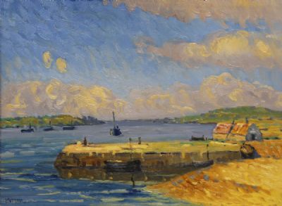 INISHBOFIN HARBOUR by Charles Vincent Lamb sold for €3,600 at deVeres Auctions