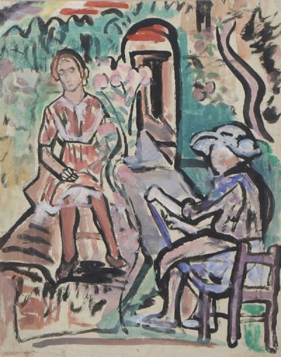 SKETCHING IN THE GARDEN by Evie Hone sold for €800 at deVeres Auctions