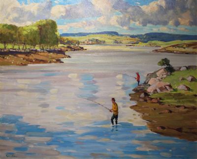 FISHING ON THE LACKAGH ESTUARY by Robert Taylor Carson sold for €1,100 at deVeres Auctions