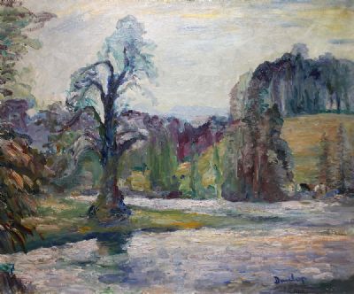 RIVER LANDSCAPE, MARCH DAY PETWORTH PARK by Ronald Ossory Dunlop  at deVeres Auctions