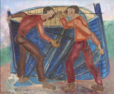MENDING THE NETS by Basil Rakoczi  at deVeres Auctions