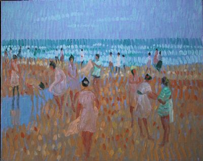 THE BEACH AT NERJA by Desmond Carrick sold for €650 at deVeres Auctions