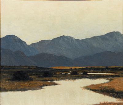 TURF STACKS, POOL AND MOUNTAINS, CO. KERRY by Paul Henry sold for €75,000 at deVeres Auctions