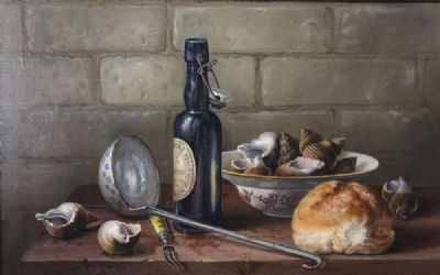 STILL LIFE WITH SHELLFISH AND STOUT BOTTLE by Irish School  at deVeres Auctions