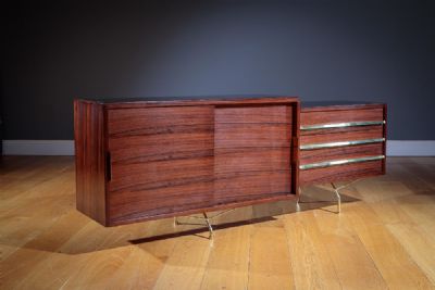 A ROSEWOOD SIDEBOARD, ITALIAN 1960s, with inset sm at deVeres Auctions