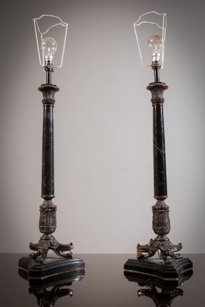 A PAIR OF BLACK METAL TABLE LAMPS at deVeres Auctions