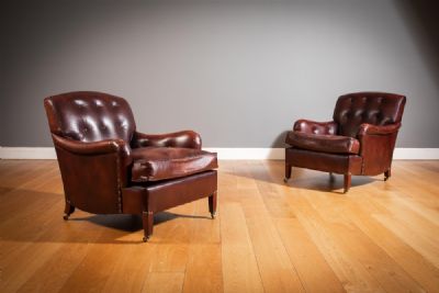 A PAIR OF TANNED LEATHER CLUB CHAIRS, by GEORGE SMITH  at deVeres Auctions