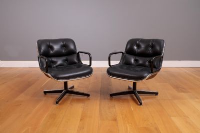 A PAIR OF LEATHER UPHOLSTERED EXECUTIVES CHAIRS, 1970'S by Charles Pollock  at deVeres Auctions