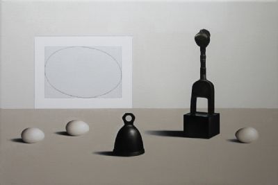 STILL LIFE WITH SENUFO PULLEY by Liam Belton  at deVeres Auctions