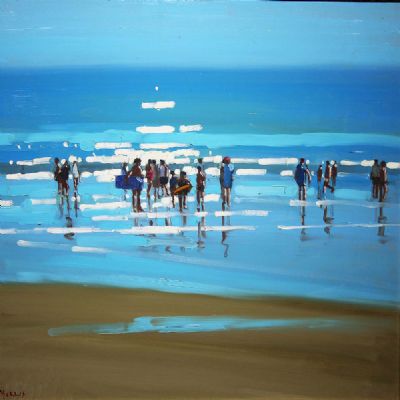 SURFERS IN LAHINCH BEACH by John Morris sold for €800 at deVeres Auctions