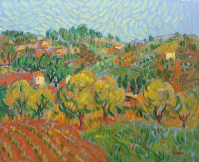ROLLING HILLS, NERJA by Desmond Carrick sold for €1,400 at deVeres Auctions