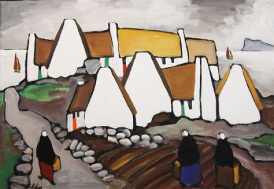 SHAWLIES IN A COASTAL VILLAGE by Markey Robinson sold for €11,500 at deVeres Auctions
