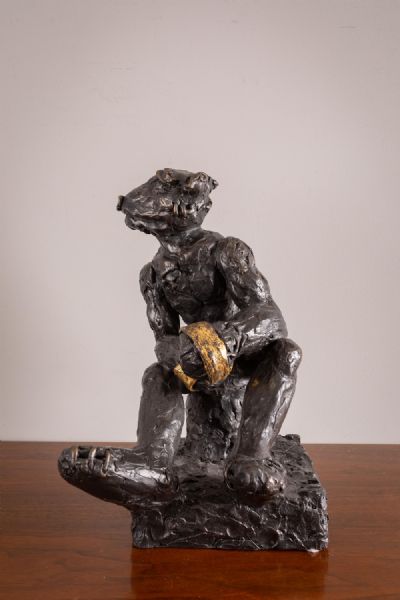 BOXING BEAR WITH STRAPS by Patrick O'Reilly  at deVeres Auctions