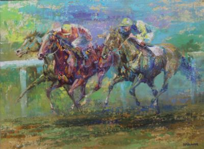 LINE ABREAST AT THE FINISH by Tom Spellman  at deVeres Auctions