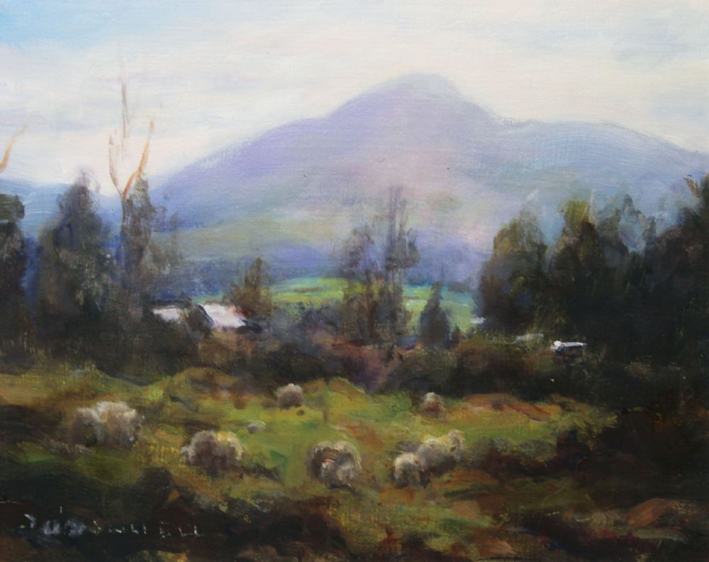 Lot 4 - SHEEP GRAZING IN A MOUNTAINEOUS LANDSCAPE by Deirdre O'Donnell