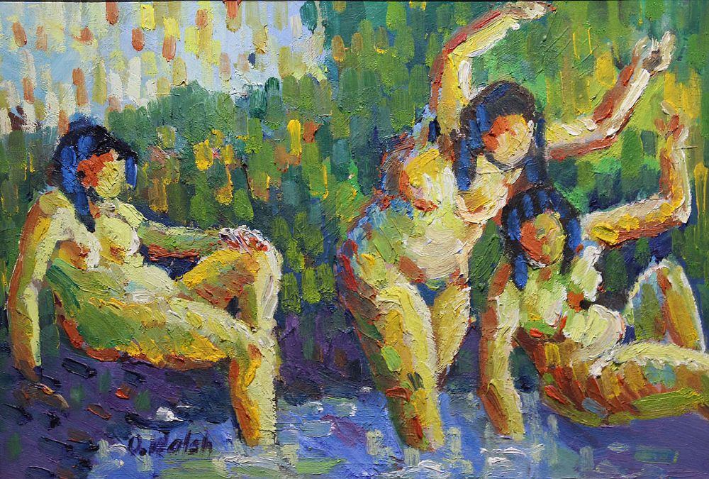 Lot 52 - GIRLS AT THE POOL by Owen Walsh