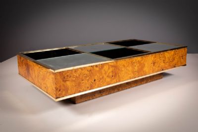 A BURR WALNUT AND GILT FRAMED COCKTAIL TABLE, IN WILLY RIZZO STYLE, ITALIAN 1960's. at deVeres Auctions