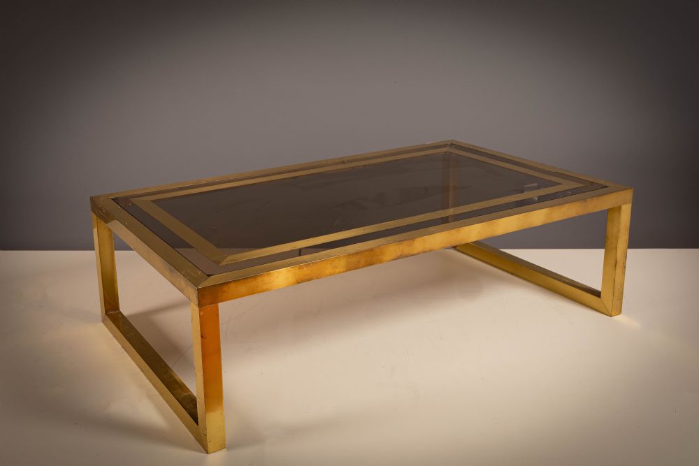 A GILT METAL LOW TABLE, FRENCH 1970's.