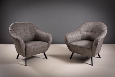 A PAIR OF UPHOLSTERED OPEN ARMCHAIRS, ITALIAN at deVeres Auctions