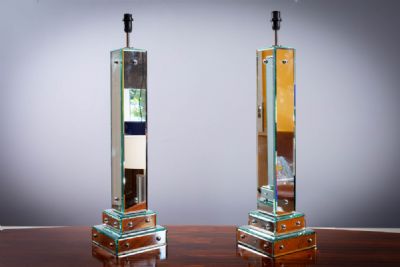 A PAIR OF TALL MIRRORED TABLE LAMPS, at deVeres Auctions