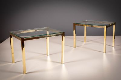 A PAIR OF GILT METAL SQUARE SIDE TABLES, FRENCH 1970's. at deVeres Auctions