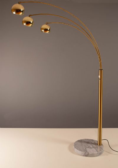 A BRASS THREE ARM ARCHED FLOOR LAMP, ITALIAN 1970 at deVeres Auctions